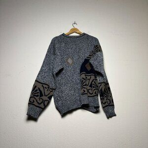 VTG Playboy Knit Abstract Grey 90s Sweater Men L Classic Prep Comfy Coral